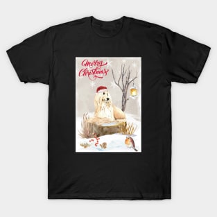 White Afghan Hound Merry Christmas Santa Dog T-Shirt